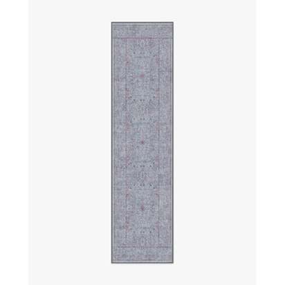 Walthamstow Slate Blue & Burgundy Flatwoven Rug by Morris & Co. - 75 x 305 cm - Rug + Cushioned Pad System