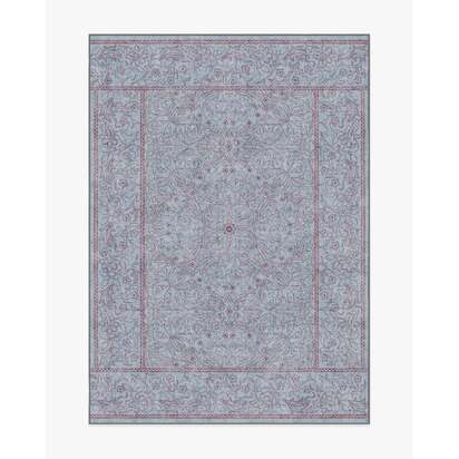 Walthamstow Slate Blue & Burgundy Flatwoven Rug by Morris & Co. - 150 x 215 cm - Rug + Cushioned Pad System
