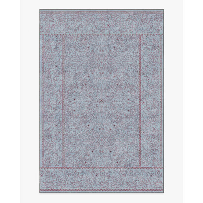 Walthamstow Slate Blue & Burgundy Flatwoven Rug by Morris & Co. - 200 x 290 cm - Rug + Cushioned Pad System