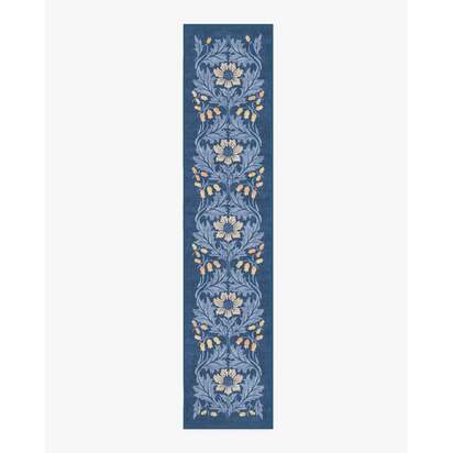 Woodbell & Anemone Navy Flatwoven Rug by Morris & Co. - 75 x 365 cm - Rug + Pad System