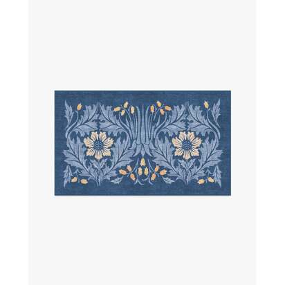 Woodbell & Anemone Navy Flatwoven Rug by Morris & Co. - 90 x 150 cm - Rug + Pad System