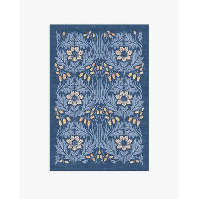 Woodbell & Anemone Navy Flatwoven Rug by Morris & Co. - 120 x 185 cm - Rug + Pad System