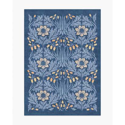 Woodbell & Anemone Navy Flatwoven Rug by Morris & Co. - 150 x 215 cm - Rug + Pad System