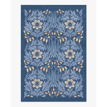 Woodbell & Anemone Navy Flatwoven Rug by Morris & Co. - 185 x 275 cm - Rug + Pad System