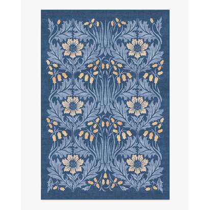Woodbell & Anemone Navy Flatwoven Rug by Morris & Co. - 200 x 290 cm - Rug + Pad System