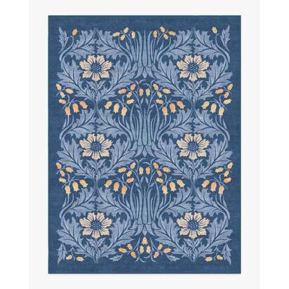 Woodbell & Anemone Navy Flatwoven Rug by Morris & Co. - 275 x 365 cm - Rug + Pad System