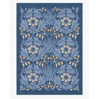 Woodbell & Anemone Navy Flatwoven Rug by Morris & Co. - 305 x 425 cm - Rug + Pad System