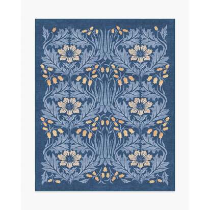 Woodbell & Anemone Navy Flatwoven Rug by Morris & Co. - 245 x 305 cm - Rug + Cushioned Pad System