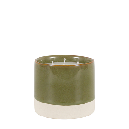 Arezzo Ceramic Glazed 3 Wick Candle Olive