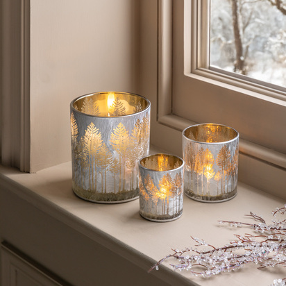 Kensington Silver Etched Tree Candle Holder Set of 3