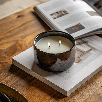 Orvieto Reactive Glazed Ceramic 2 Wick Candle Brown