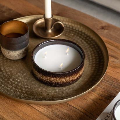 Orvieto Reactive Glazed Ceramic 3 Wick Candle Brown