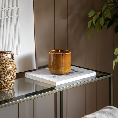Orvieto Reactive Glazed Ceramic Candle Caramel