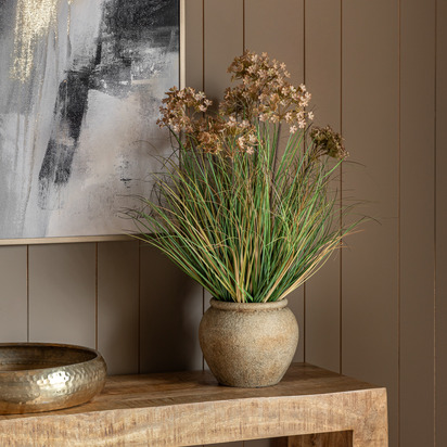 Bibury Potted Grass Flowers In Rustic Pot