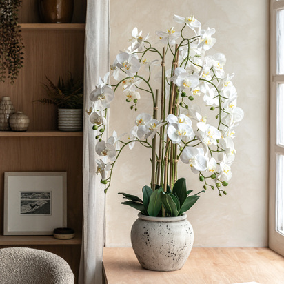 Como Real Touch White Orchid In Cement Style Pot