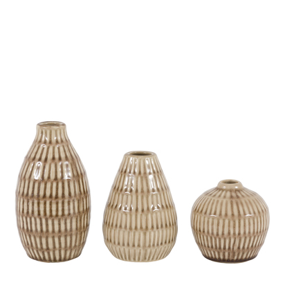 Emilia Ceramic Ridged Bud Vases Natural Set of 3