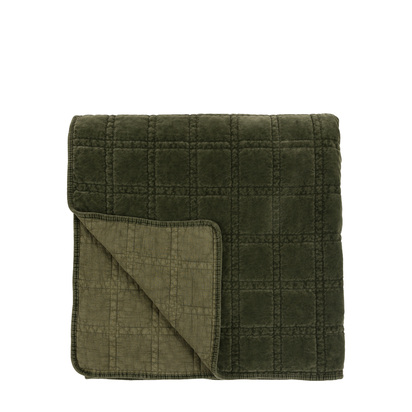 Marlborough Cotton Velvet Quilted Bedspread Olive