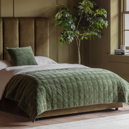 Marlborough Cotton Velvet Quilted Bedspread Olive
