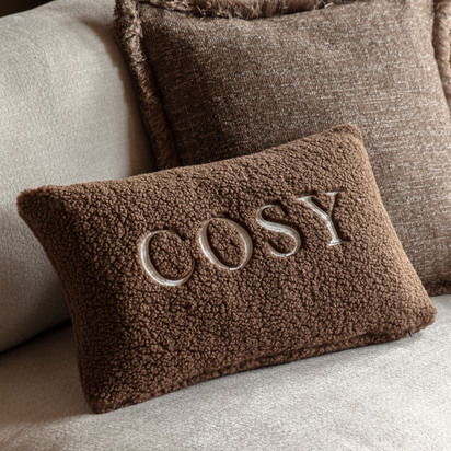 Cartmel Cosy Embroidered Cushion Chocolate Poly Filled