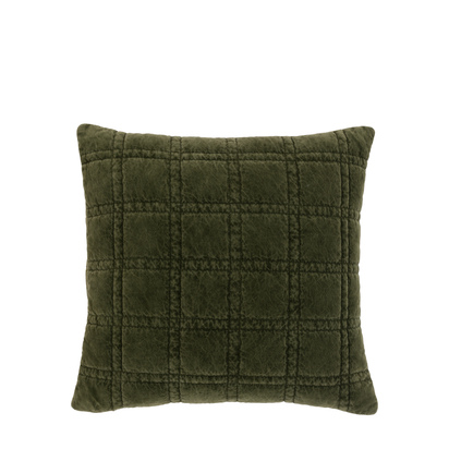 Marlborough Cotton Velvet Quilted Cushion Olive Poly Filled