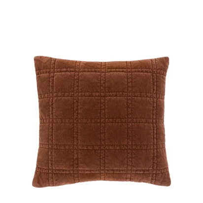 Marlborough Cotton Velvet Quilted Cushion Rust Poly Filled