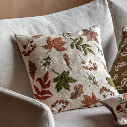 Bibury Leaves Embroidered Cushion Poly Filled