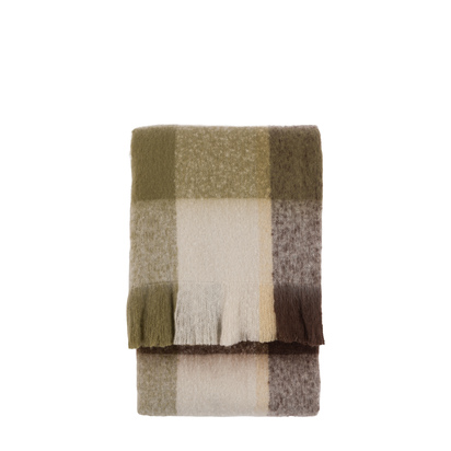 Keswick Check Faux Mohair Throw Olive