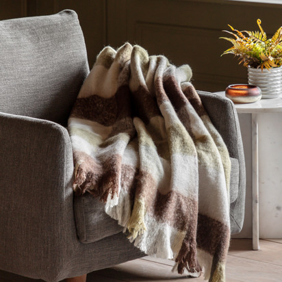 Keswick Check Faux Mohair Throw Olive