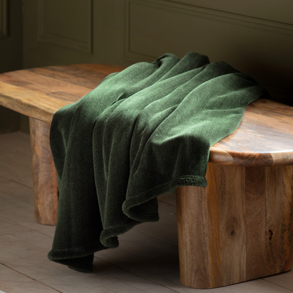 Grasmere Chenille Sherpa Throw Forest Green
