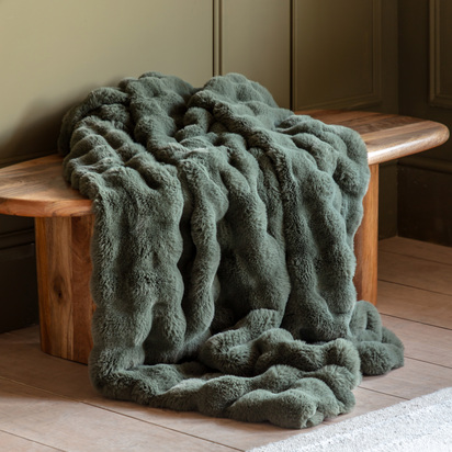 Ambleside Marshmallow Rabbit Faux Fur Throw Olive
