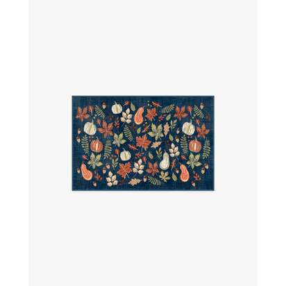 Autumn Harvest Blue Flatwoven Rug - 60 x 90 cm - Rug + Pad System