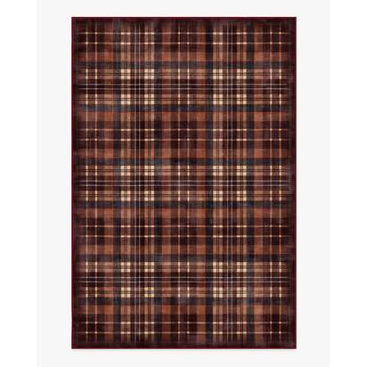 Flannel Plaid Burgundy Flatwoven Rug - 200 x 290 cm - Rug + Cushioned Pad System
