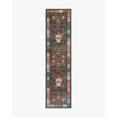 Floral Sugar Skulls Multicolour Flatwoven Rug - 75 x 305 cm - Rug + Pad System