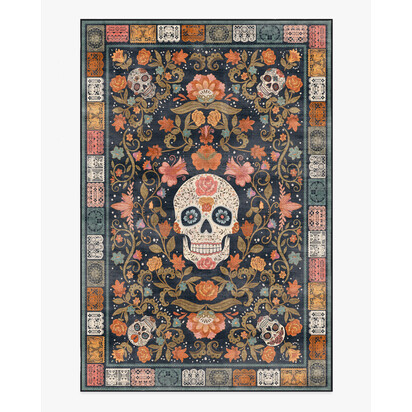 Floral Sugar Skulls Multicolour Flatwoven Rug - 200 x 290 cm - Rug + Pad System