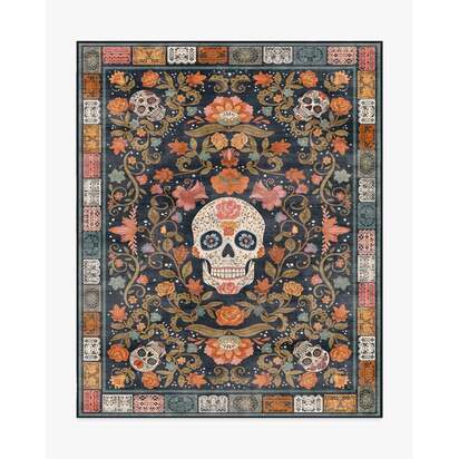 Floral Sugar Skulls Multicolour Flatwoven Rug - 245 x 305 cm - Rug + Pad System