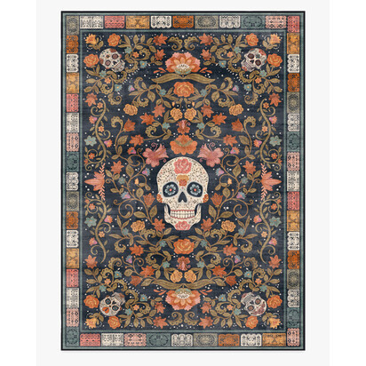 Floral Sugar Skulls Multicolour Flatwoven Rug - 305 x 425 cm - Rug + Pad System