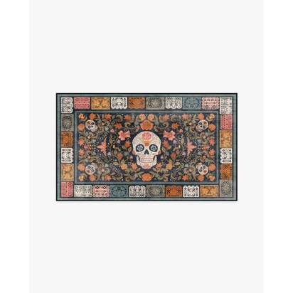 Floral Sugar Skulls Multicolour Flatwoven Rug - 90 x 150 cm - Rug + Cushioned Pad System