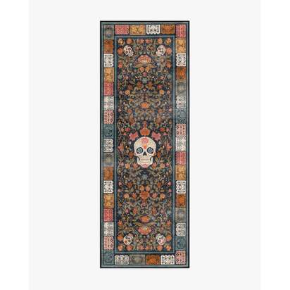 Floral Sugar Skulls Multicolour Flatwoven Rug - 245 x 305 cm - Rug + Cushioned Pad System