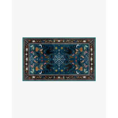 Spooky Purrsian Midnight Multicolour Flatwoven Rug - 90 x 150 cm - Rug + Cushioned Pad System