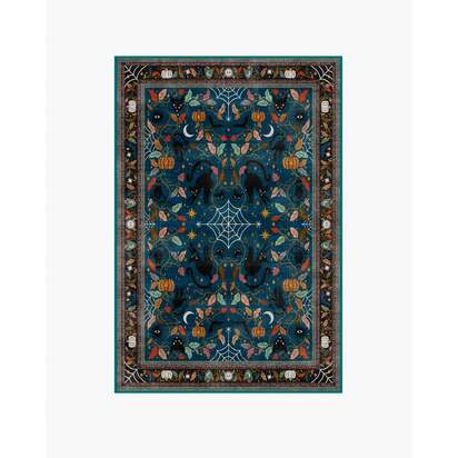 Spooky Purrsian Midnight Multicolour Flatwoven Rug - 120 x 185 cm - Rug + Cushioned Pad System