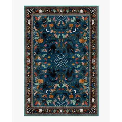 Spooky Purrsian Midnight Multicolour Flatwoven Rug - 185 x 275 cm - Rug + Cushioned Pad System