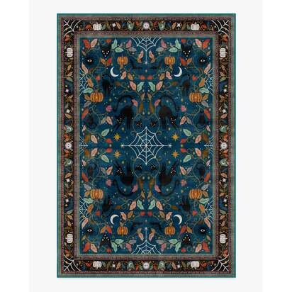 Spooky Purrsian Midnight Multicolour Flatwoven Rug - 200 x 290 cm - Rug + Cushioned Pad System