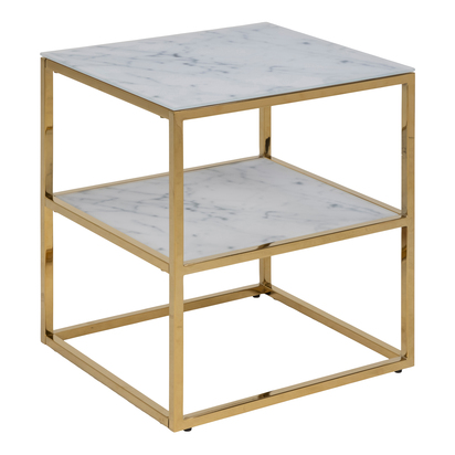 Carter 3 Bedside Table with White Marble Glass & Gold Base