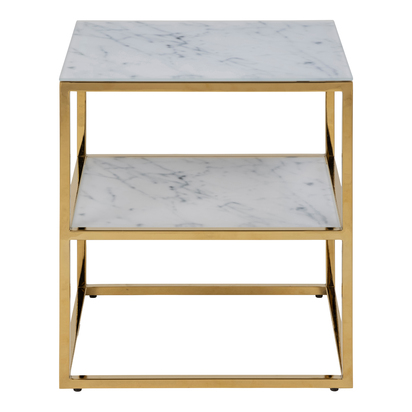 Carter 3 Bedside Table with White Marble Glass & Gold Base