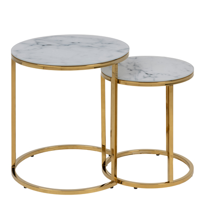Carter 3 Nest of 2 Tables with White Marble Glass & Gold Base