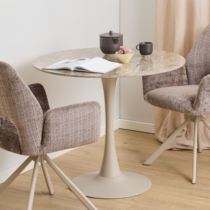 Oakwell 2 Round Dining Table in Brown Ceramic with Grey Base
