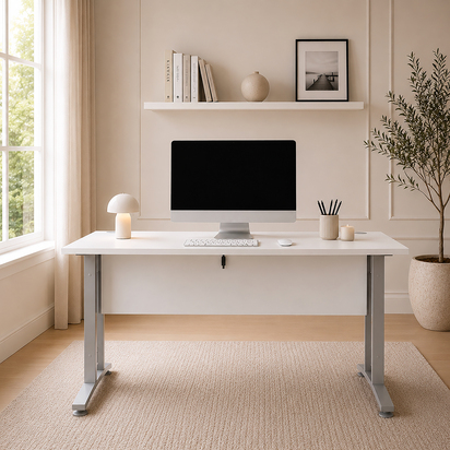 Sutton 3 Desk 150cm in White with Silver Grey Steel Legs