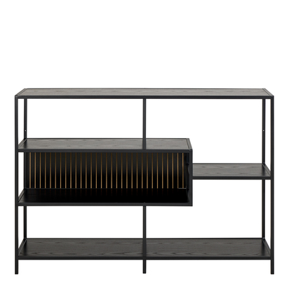 Rowan Wide Ash Black Metal Bookcase With 4 Black Ash Shelves