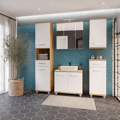 Juno 5 Piece Bathroom Set Artisan Oak & Light Grey Doors