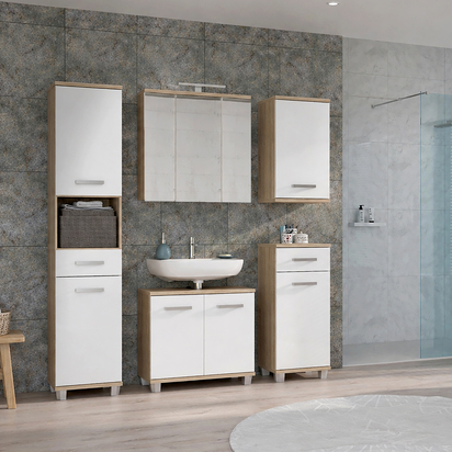 Juno 5 Piece Bathroom Set Sonoma Oak & White High Gloss